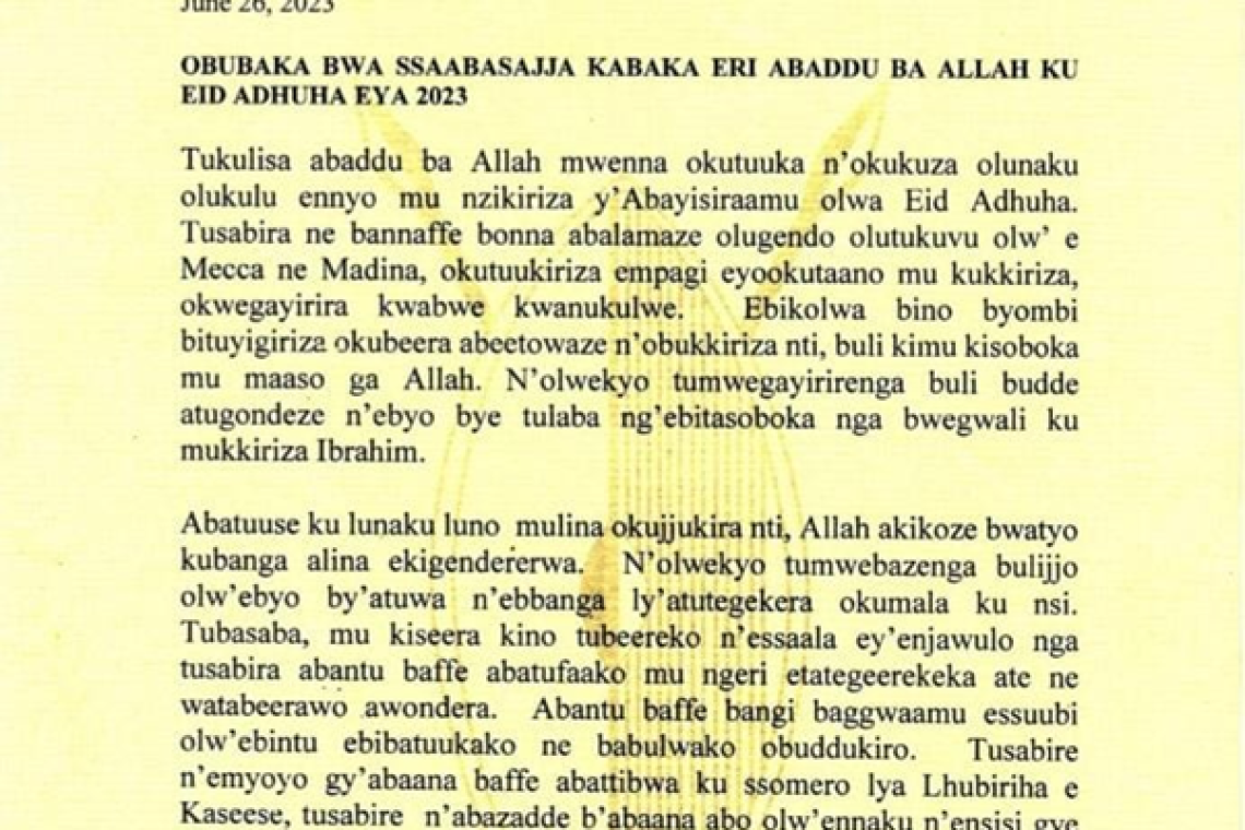 The Kabaka’s Eid Adhuha 2023 message to all Muslims
